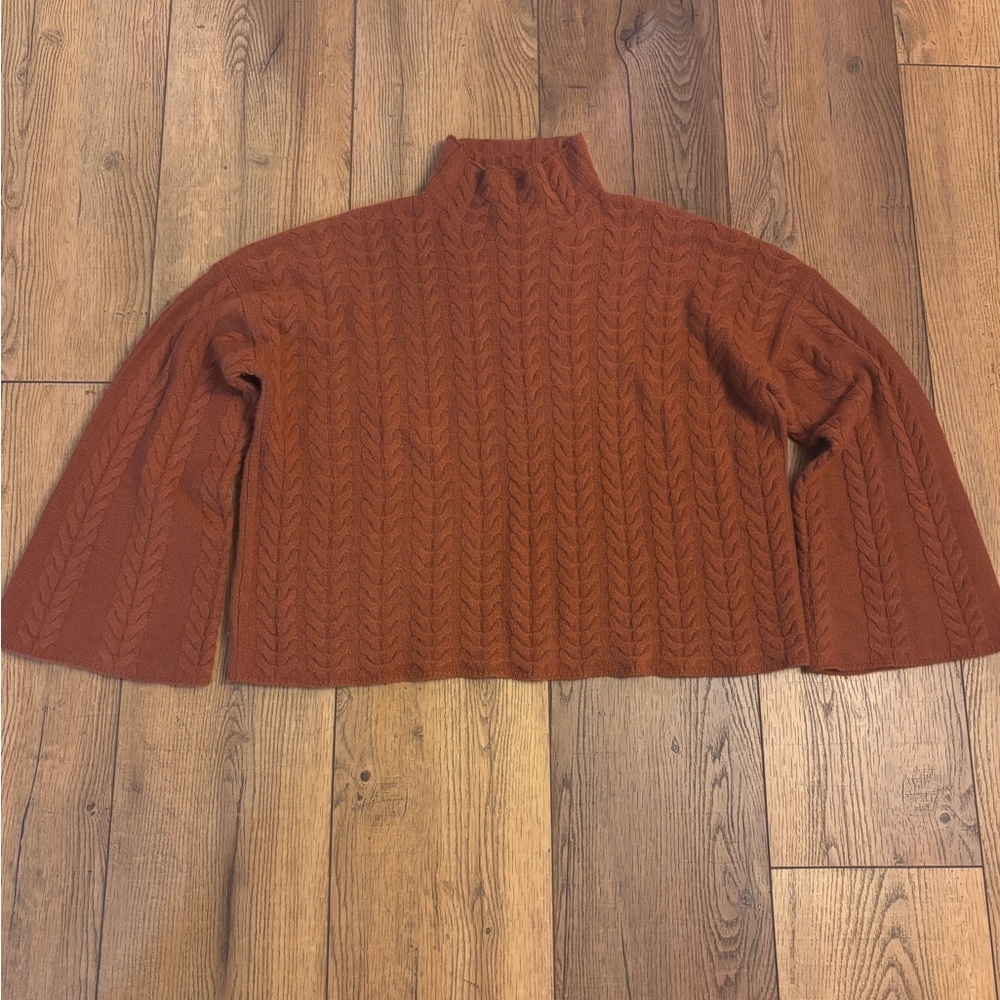 ANTONIO MELANI Cable Knit Turtleneck Sweater in Rust Orange - Picture 2 of 4